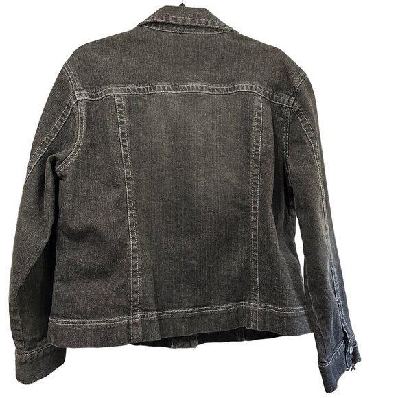 Chico’s Platinum size 2 (L) black cotton button front denim jacket - Picture 3 of 6